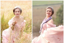 NSND Thu Quế khoe vẻ đẹp mặn mà giữa đồi cỏ hồng