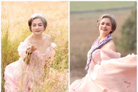 NSND Thu Quế khoe vẻ đẹp mặn mà giữa đồi cỏ hồng