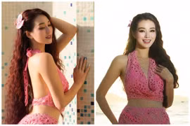 Khánh My khoe vóc dáng đồng hồ cát với bikini và váy lưới