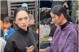 Hoàng Thùy - Hương Giang đi trao quà cho người dân vùng lũ