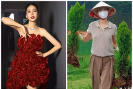Hoa hậu Bùi Quỳnh Hoa dự sự kiện lộng lẫy, về nhà làm vườn giản dị