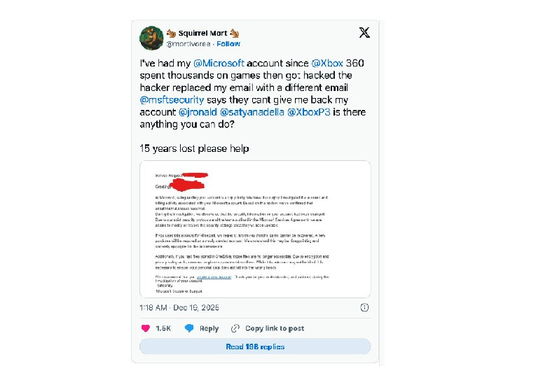 Một game thủ Xbox có biệt danh Squirrel Mort đã mất quyền truy cập toàn bộ kho game số tích lũy suốt 15 năm sau khi tài khoản Microsoft bị hacker chiếm đoạt.