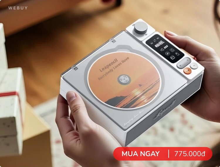 Máy phát CD kiêm loa thiết kế hoài niệm, như một món đồ sưu tầm độc đáo.