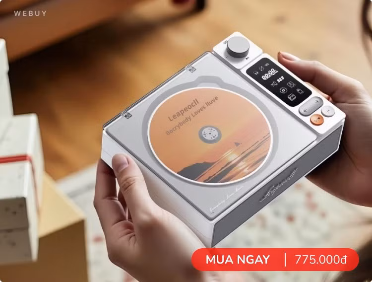 Máy phát CD kiêm loa thiết kế hoài niệm, như một món đồ sưu tầm độc đáo.