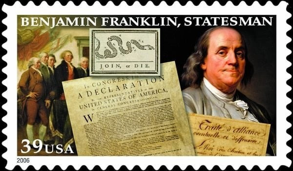 Benjamin Franklin, Tổng giám đốc bưu điện Hoa Kỳ đầu tiên trên tem bưu chính