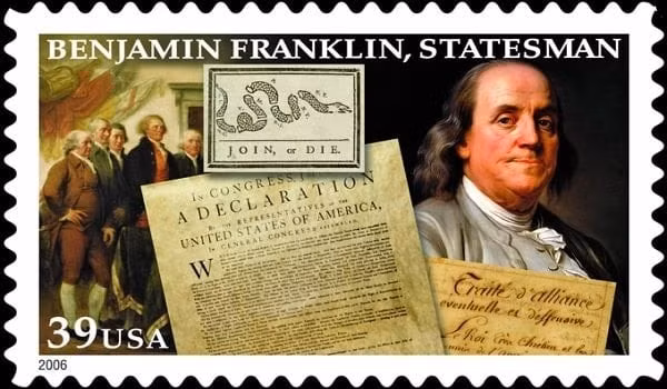 Benjamin Franklin, Tổng giám đốc bưu điện Hoa Kỳ đầu tiên trên tem bưu chính