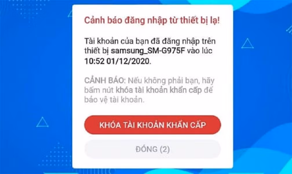 Cảnh báo thứ ba là "Có phải bạn vừa đăng nhập?", đồng nghĩa tài khoản đã bị truy cập trên thiết bị lạ.