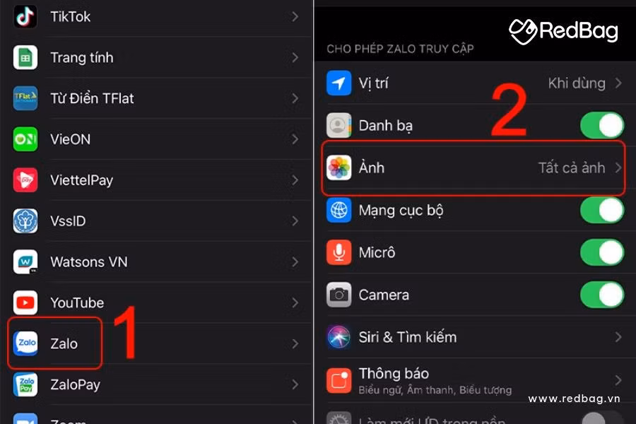 Với iPhone, người dùng vào Cài đặt > Ứng dụng > Ảnh để điều chỉnh quyền truy cập.