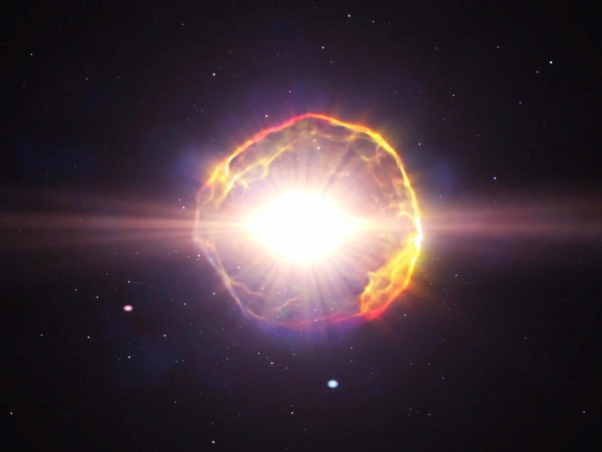 Khi lõi không chịu nổi áp suất, toàn bộ vật chất đập ngược trở lại, tạo nên vụ nổ siêu tân tinh giải phóng năng lượng khổng lồ.(Ảnh: Mashable)