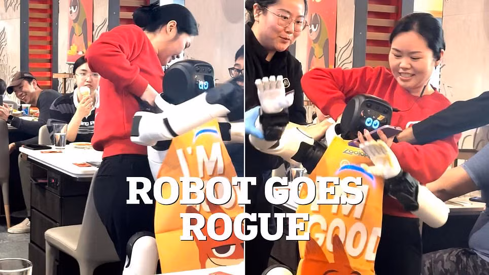 Robot vốn được lập trình để nhảy múa quảng bá cho phim “Zootopia 2” nhưng lại va vào bàn ăn, làm vỡ bát đĩa và đũa bay tứ tung.