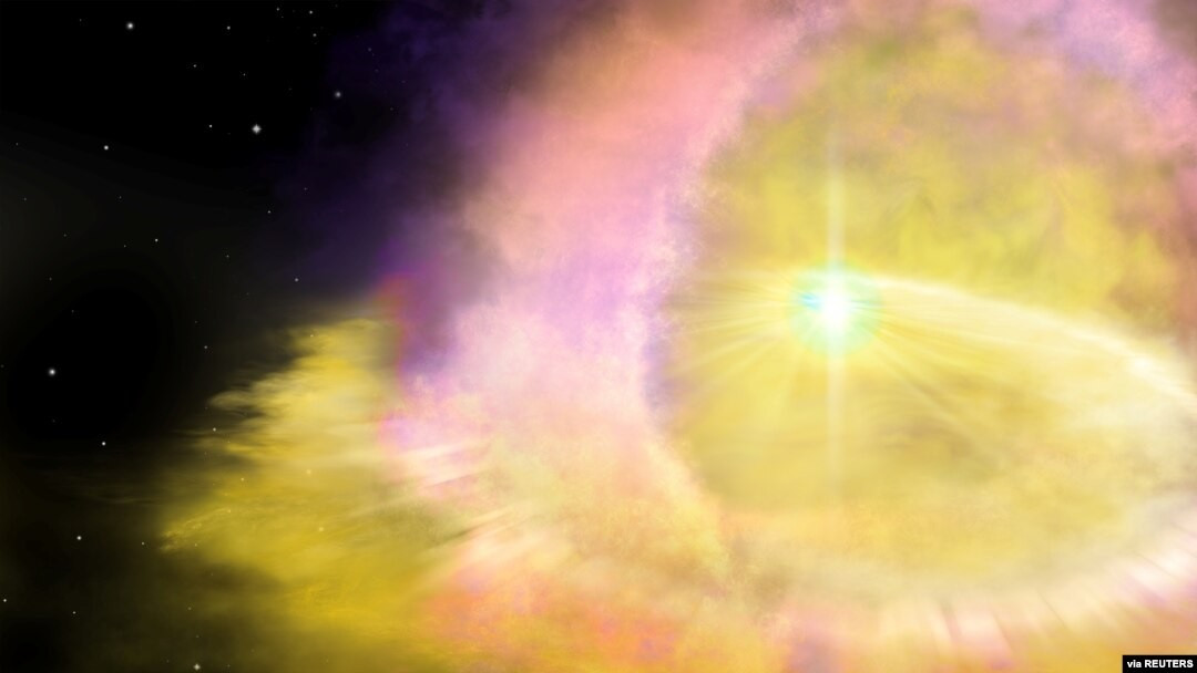 Ngoài loại sụp lõi, còn có “quả bom nguyên tử” loại Ia hình thành khi sao lùn trắng hút vật chất từ sao đồng hành tới ngưỡng phát nổ.(Ảnh:VOA)