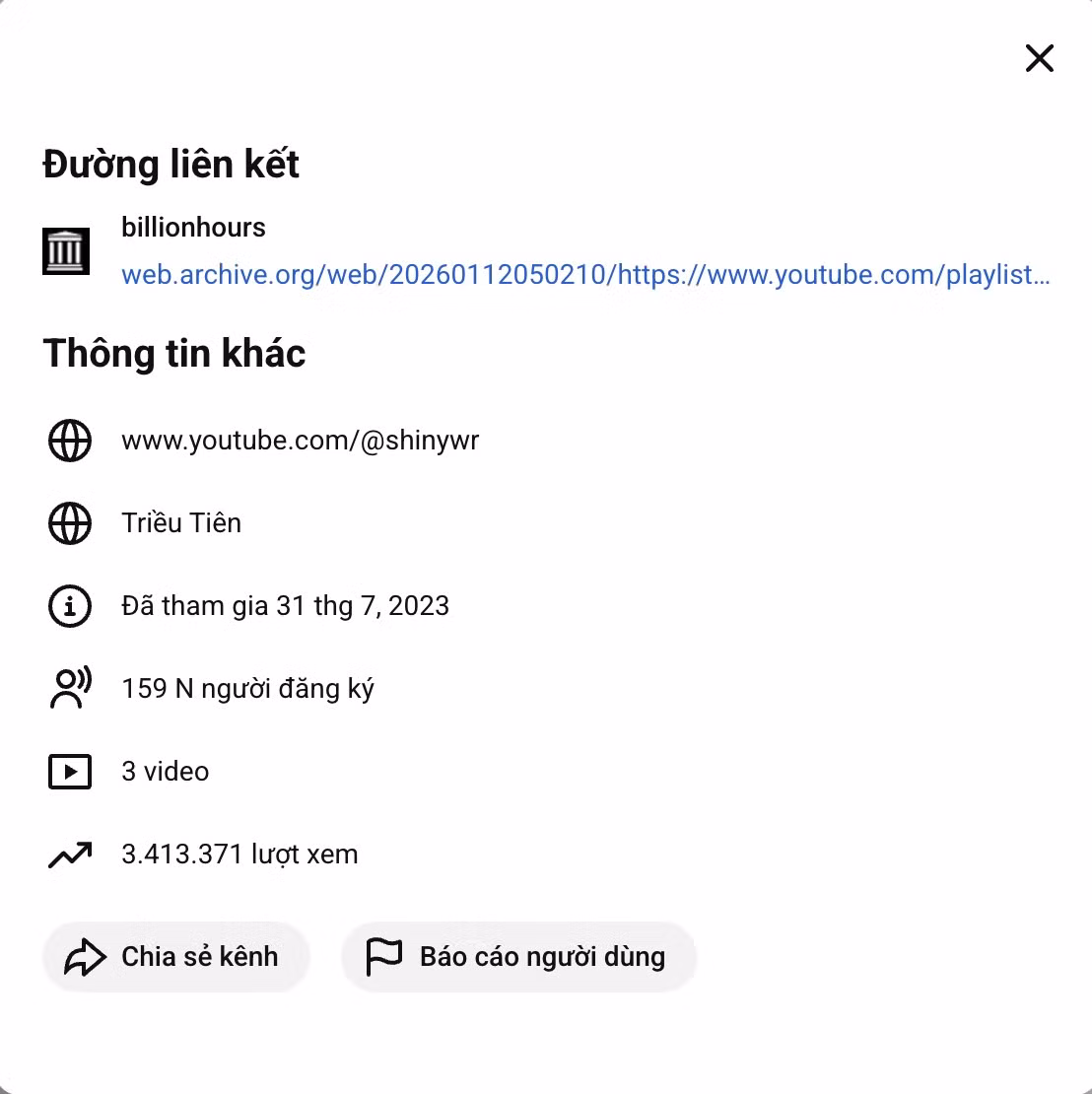 Trên giao diện YouTube, thời lượng hiển thị là 140 năm, nhưng khi bấm xem thực tế chỉ khoảng 12 tiếng hoặc thậm chí không thể phát.