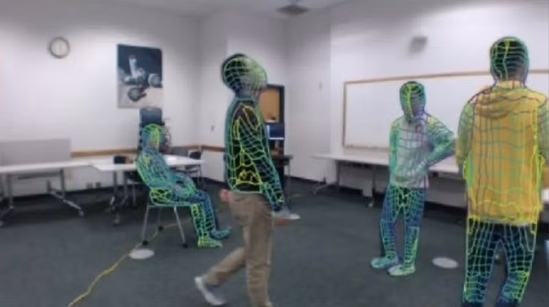 AI xử lý dữ liệu để tái tạo tư thế và chuyển động ngay cả sau bức tường kín.