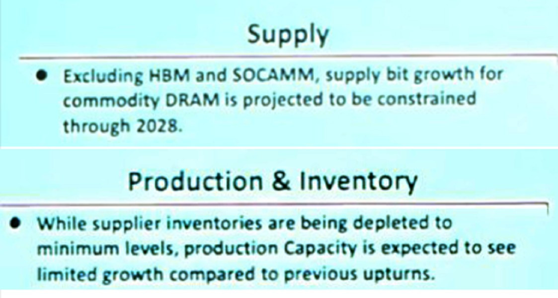 Theo phân tích nội bộ, tăng trưởng nguồn cung DRAM phổ thông đang chậm hơn nhu cầu thị trường trong bối cảnh các hãng ưu tiên sản xuất bộ nhớ cho AI và máy chủ.