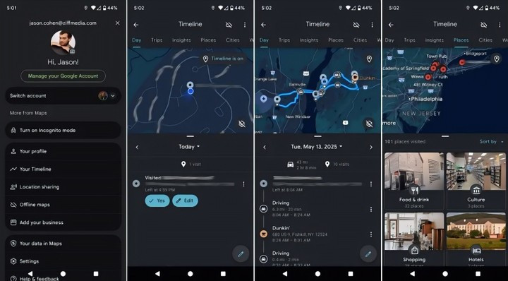 Một bước quan trọng khác là kiểm soát Google Maps Timeline, nơi ghi lại chi tiết vị trí và hành trình di chuyển. (Nguồn: PCMag)