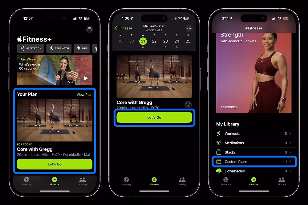 Tính năng Custom Plans giúp cá nhân hóa lộ trình tập luyện theo thói quen và thời gian của người dùng.