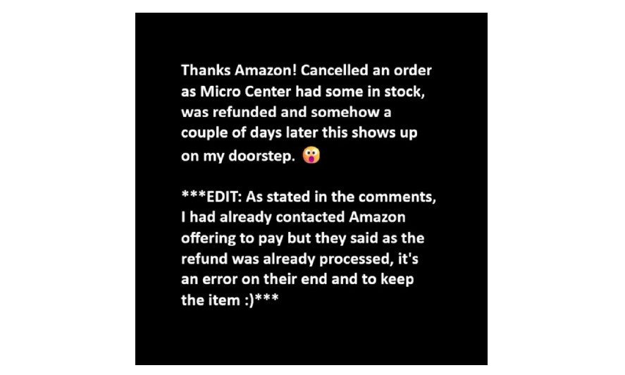 Người dùng Reddit này từng đặt mua RTX 5080 giá 1.850 USD trên Amazon nhưng sau đó quyết định hủy đơn để mua nhanh hơn tại Micro Center.