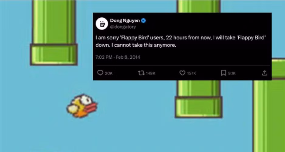 Ngày 10/2/2014, Nguyễn Hà Đông gây sốc khi tuyên bố gỡ bỏ Flappy Bird vì áp lực và lo ngại game gây nghiện.