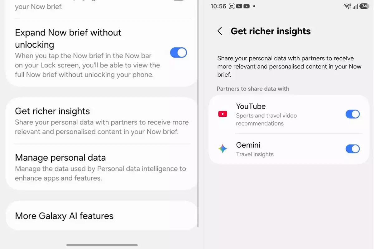 Điểm đáng chú ý là tùy chọn “Get richer insights” cho phép cá nhân hóa sâu hơn nhờ tích hợp với YouTube và Gemini.