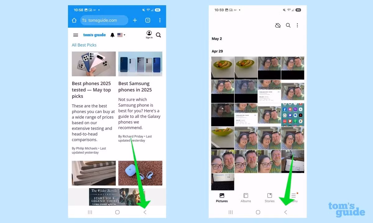 Tính năng quay lại bằng nút Back vật lý hoặc ảo giúp Android thân thiện và trực quan hơn khi điều hướng ứng dụng.(Ảnh: Tom's guide)