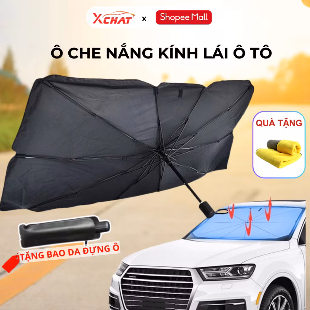 Dù che nắng kính lái ô tô XCHAT giúp ngăn tia cực tím, giảm nhiệt độ trong khoang lái, bảo vệ nội thất không bạc màu, giá 119.000 đồng, là món phụ kiện hữu ích cho tài xế mùa hè.