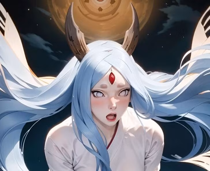 Trang phục hime-kimono truyền thống được tái hiện tỉ mỉ, làm nổi bật khí chất thanh cao và phong thái đế vương.