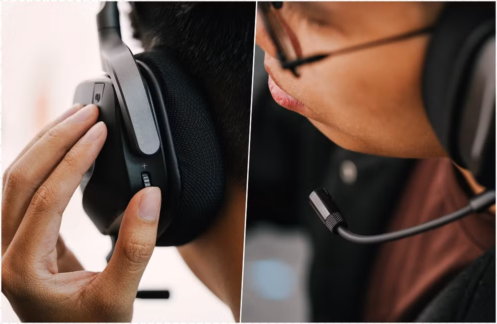 Người dùng có thể ghép đôi đồng thời hai thiết bị và chuyển đổi nhanh bằng nút bấm.(Ảnh: Genk)