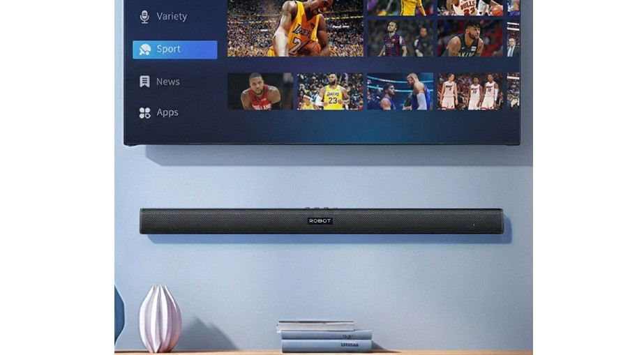 Robot RB590 lại phù hợp với người cần sự linh hoạt, pin tích hợp giúp vừa dùng cho TV vừa làm loa nghe nhạc di động.