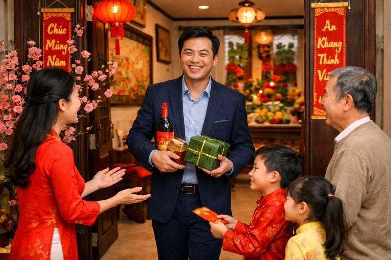 Việc chọn người xông đất luôn được các gia đình đặc biệt coi trọng dịp đầu năm mới. Ảnh minh hoạ AI