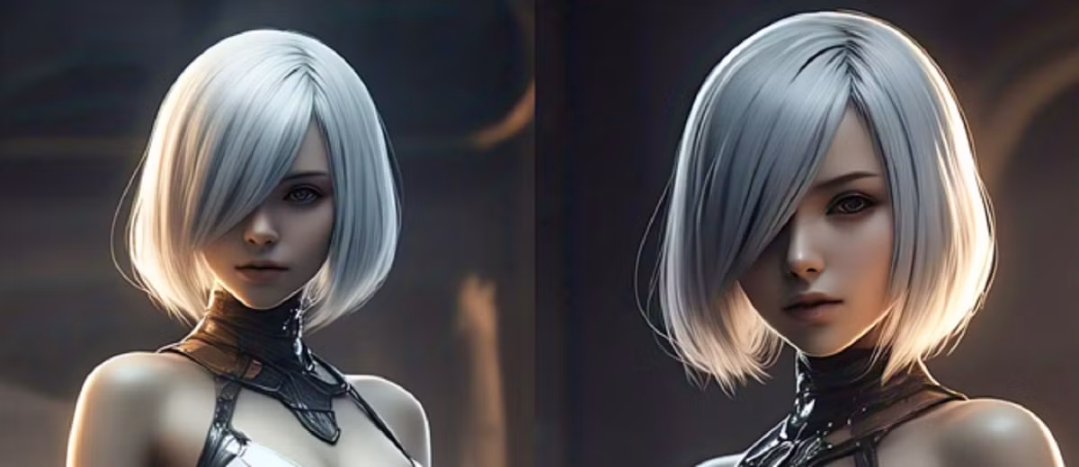 2. 2B từ NieR: Automata được AI tái hiện với khí chất lạnh lùng và dáng vẻ gợi cảm. Đằng sau vẻ ngoài vô cảm là một nhân vật đầy chiều sâu cảm xúc và sức mạnh vượt trội.