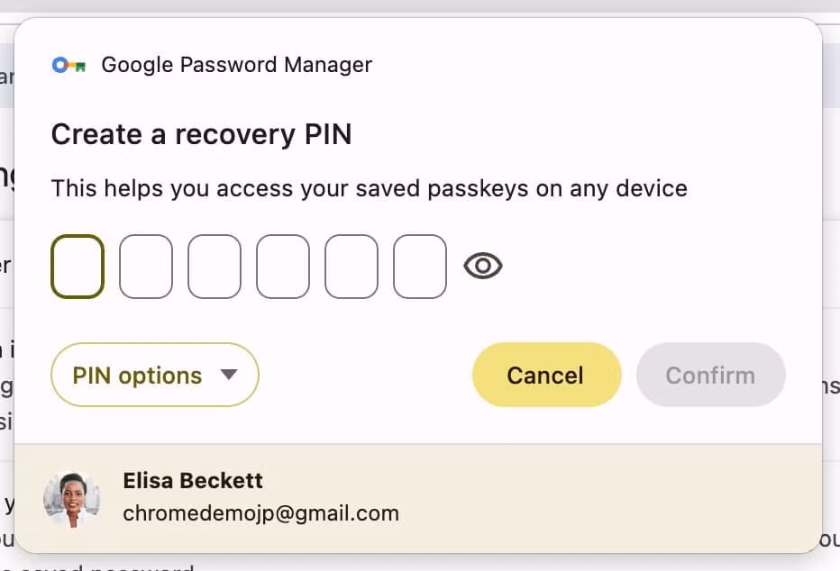Passkey gắn với thiết bị, cho phép đăng nhập bằng vân tay, khuôn mặt hoặc mã PIN.