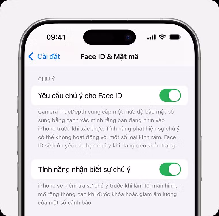 Thử tắt/bật lại mục “Yêu cầu sự chú ý” để tăng độ chính xác khi nhận diện.