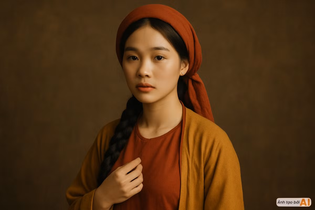 Cô Tấm hiện lên với vẻ đẹp mộc mạc, hiền hậu, gương mặt đượm buồn và mái tóc dài thắt gọn.