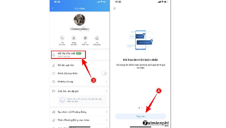 Sau khi bật, cuộc trò chuyện sẽ có biểu tượng ổ khóa, đảm bảo chỉ bạn và người nhận đọc được tin nhắn. (Ảnh: Taimienphi.vn)