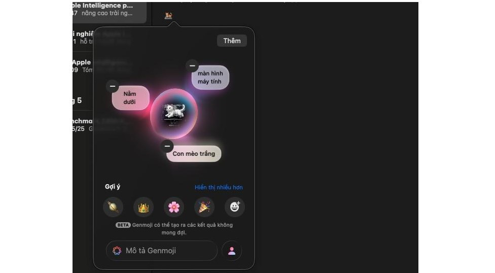 Tính năng Genmoji và Image Playground cho phép tạo biểu tượng cảm xúc, hình ảnh sáng tạo hoàn toàn bằng tiếng Việt.