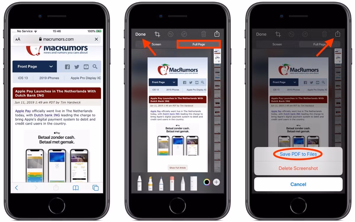 Người dùng Safari có thể chụp toàn bộ trang web và lưu dưới dạng PDF.