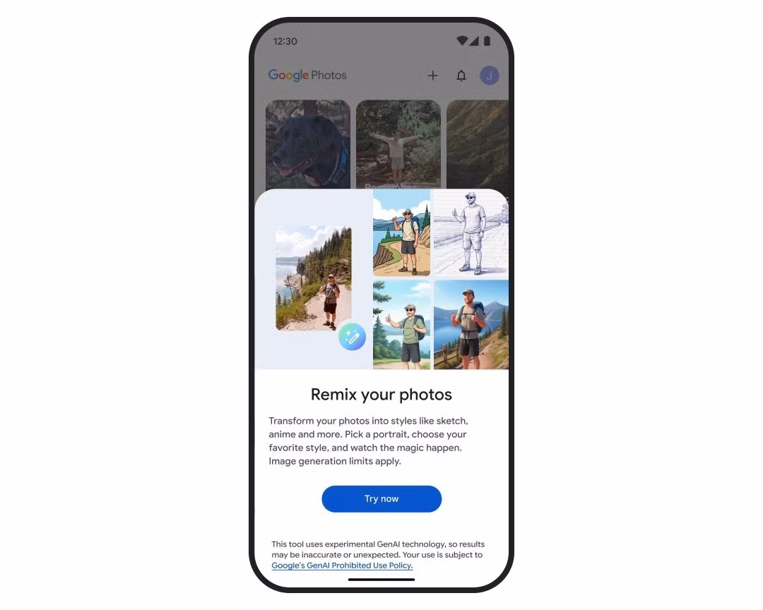 Tính năng “Remix” cho phép biến ảnh thành anime, tranh phác thảo hoặc hoạt hình 3D.
