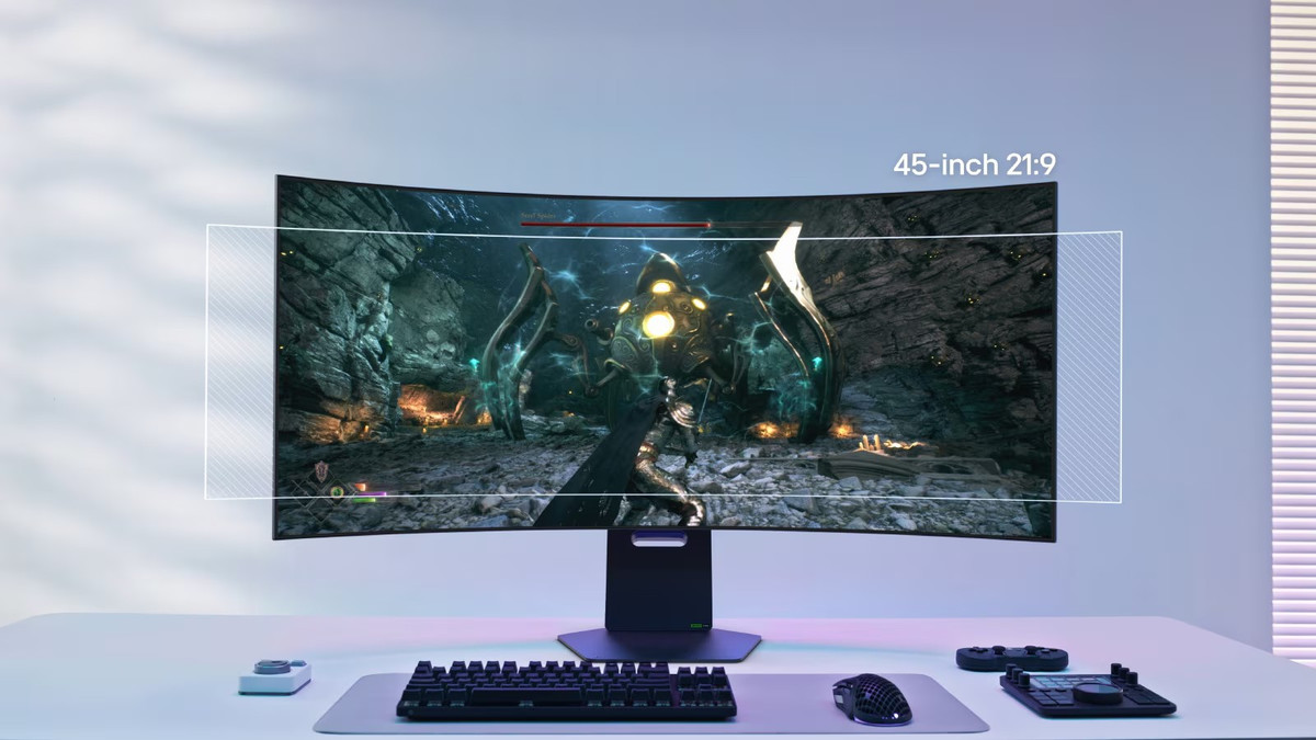 LG UltraGear OLED 45GX950A gây ấn tượng mạnh với độ phân giải 5K2K cùng độ cong 800R, đưa người chơi vào trung tâm thế giới ảo đầy mê hoặc.