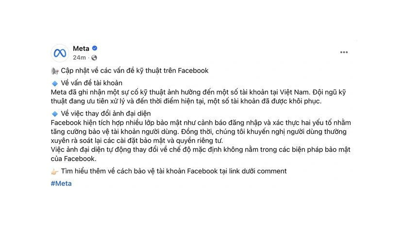 Trước làn sóng hoang mang của người dùng, Meta đã chính thức lên tiếng về sự cố Facebook khiến nhiều tài khoản tại Việt Nam bị mất ảnh đại diện.