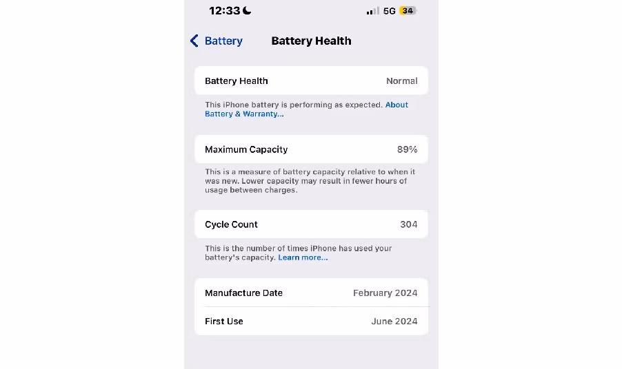 Đến tháng thứ 17, pin chỉ còn 89% và thời lượng sử dụng hằng ngày trở nên tệ hại.