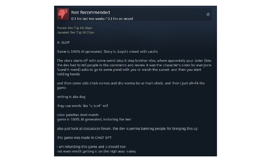 Bài đánh giá gay gắt chấm 1 sao, cáo buộc toàn bộ kịch bản và mã nguồn do ChatGPT tạo ra.