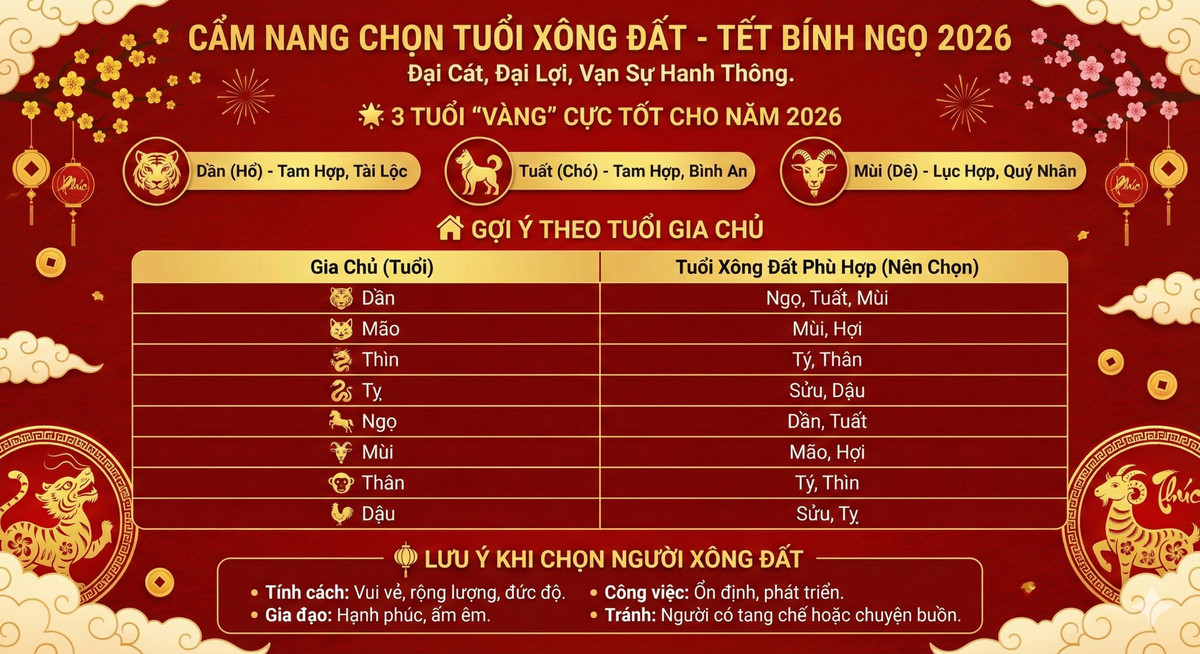 Gợi ý tuổi xông đất theo tuổi gia chủ: