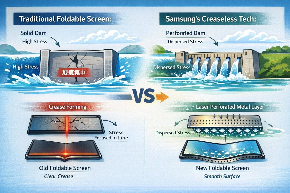 Đây được xem là bước tiến lớn với smartphone gập, vốn nhiều năm bị ám ảnh bởi vết hằn ở trung tâm màn hình.