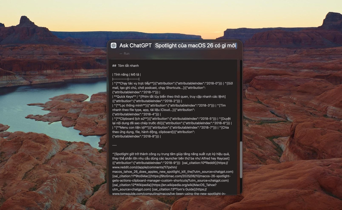 Người dùng có thể gửi mail, tạo sự kiện, mở podcast hay dùng ChatGPT ngay trong Spotlight.