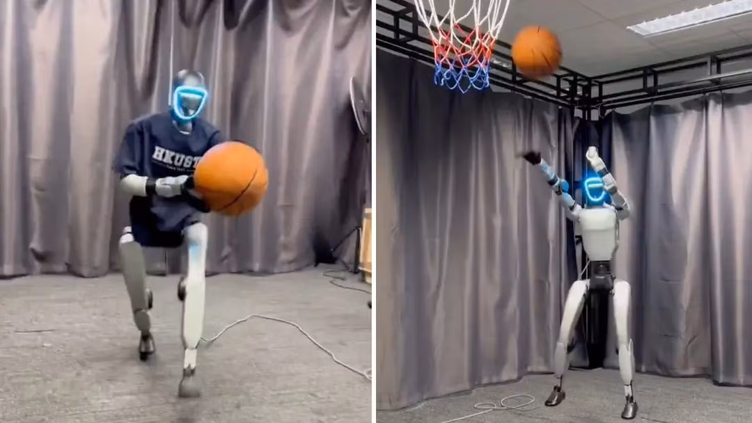 Nhóm nghiên cứu tại Đại học Khoa học và Công nghệ Hồng Kông (HKUST) đã dạy G1 chơi bóng rổ, xử lý bóng và ném rổ như vận động viên.