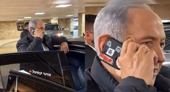 Hình ảnh Thủ tướng Israel Netanyahu dán kín camera điện thoại gây xôn xao. (Ảnh: NDTV)