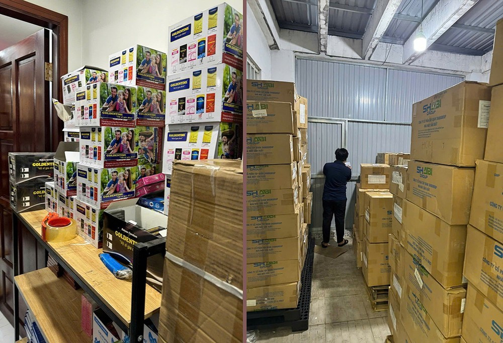 Công an thu giữ lượng lớn thực phẩm chức năng. Ảnh: CA