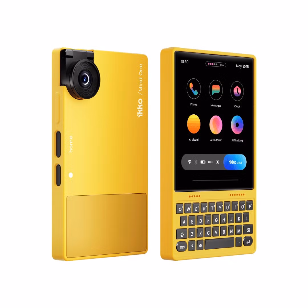 Ikko MindOne mang màu sắc khác biệt khi kết hợp smartphone vuông nhỏ gọn, camera lật và phụ kiện bàn phím QWERTY gắn rời.