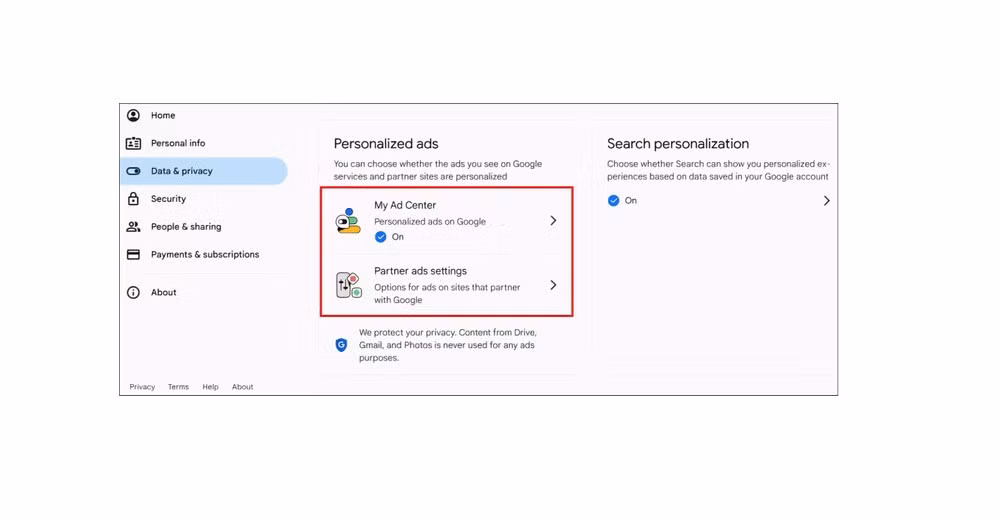 Ngoài ra, việc vô hiệu hóa quảng cáo cá nhân hóa giúp hạn chế Google và đối tác sử dụng dữ liệu để nhắm mục tiêu quảng cáo.