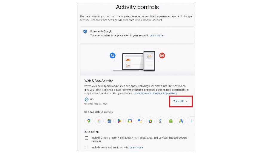 Người dùng có thể chủ động bảo vệ quyền riêng tư bằng cách quản lý hoạt động Web &amp; App Activity trong tài khoản Google. (Nguồn: PCMag)
